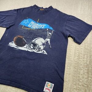 Vintage Dallas Cowboys Shirt Men Large Nutmeg USA Made Blue Single Stitch NFL